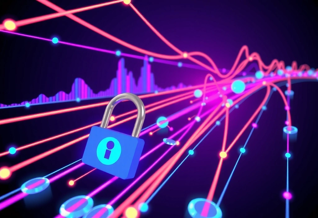 Abstrakte Darstellung von Datenflüssen und Sicherheitsschloss